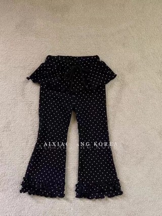 Quần dài xuân thu phong cách Hàn Quốc cho bé gái, quần culottes giả hai dây ống loe cho bé gái và q
