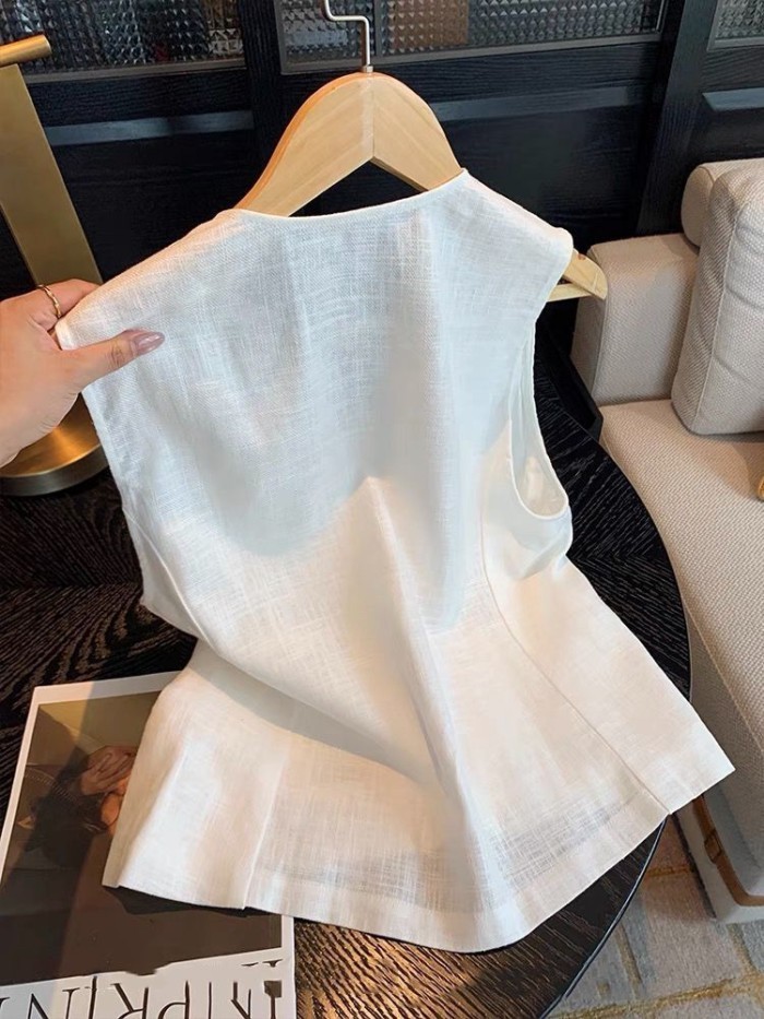 Lan ~ Pháp Vàng Ren Thêu Cổ Chữ v Cotton Áo Vest Nữ Mùa Hè Phong Cách Mới Tiền Cũ Phong Cách Thời Trang Sang Trọng Áo Vest Không Tay