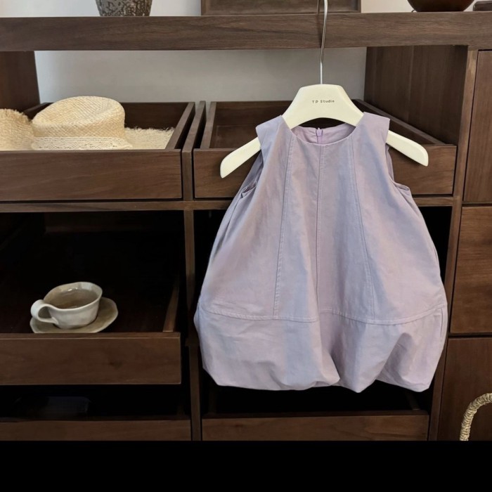 Pop bùn khoai môn! Quần áo trẻ em Hàn Quốc bé gái dễ thương màu tím nụ hoa váy cotton nguyên