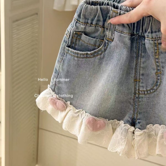 Quần Short Denim Phong Cách Mới Cho Bé Gái Quần Short Denim dáng Rộng Thời Trang