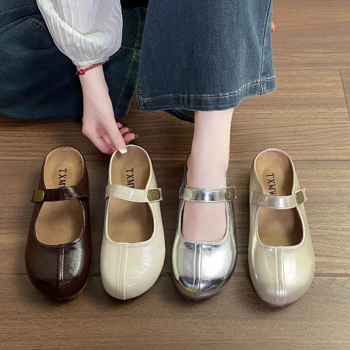 Giày sandal nữ mùa hè nửa kéo Bao Đầu thiết kế hạt đậu vàng nhỏ bên trong tăng chiều cao 5cm