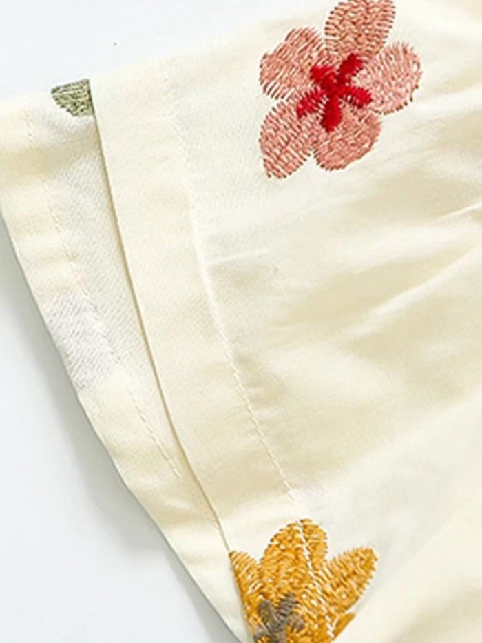 Bộ Đồ Bé Gái Thêu Hoa Babydoll Áo Sơ Mi Ống Rộng Quần Âu Mỏng Thời Trang Bộ Đồ 2 Dây
