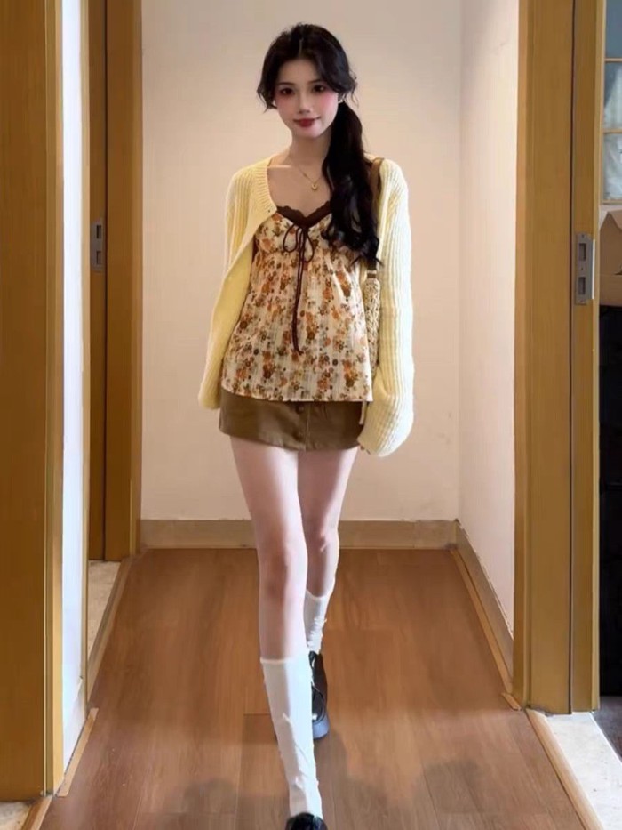 kỳ nghỉ xuân hè hai phong cách Pháp mới đơn giản hot girl áo yếm ren hoa giảm béo áo rộng ngọ