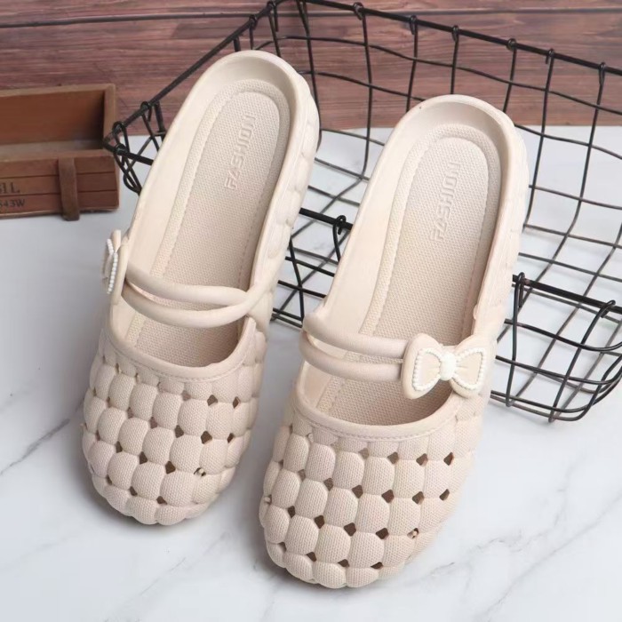 Nữ Rỗng Rỗng Giày Nữ Trắng Giày Sandal Mũi Đế Bằng Áo Khoác Ngoài Thoải Mái Nhẹ Mẹ Giày