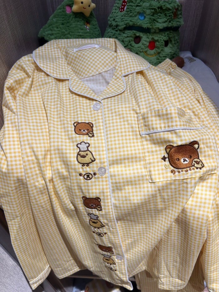 Bộ đồ ngủ Rilakkuma kẻ sọc nữ mới, quần dài tay phong cách sinh viên Nhật Bản mặc ở nhà Bộ đồ