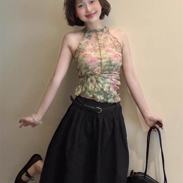 Mùa Xuân Và Mùa Hè Mới Mỹ Retro Hốc Tự Chế Màu Sắc Tương Phản Làm Trắng Nhòe Lưới Hot Girl Dâ