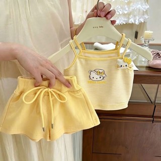 Cotton nguyên chất phong cách Hàn Quốc bé gái mùa hè thường ngày phù hợp với giả hai dây yếm quần s