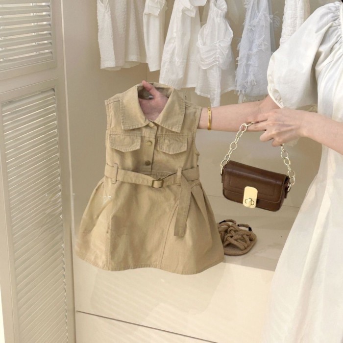 Váy không tay khí chất mùa hè Hàn Quốc mới phong cách, cotton nguyên chất, eo thời trang, kiể