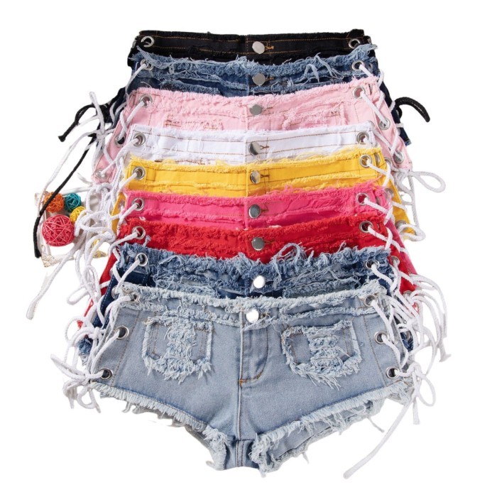 Quần short denim phong cách retro của Mỹ dành cho nữ, thiết kế lưng thấp, quần short ôm, quần