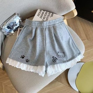 Quần short trẻ em cỡ vừa và lớn phối ren mùa hè dễ thương cho trẻ em quần dài ống rộng đa năng