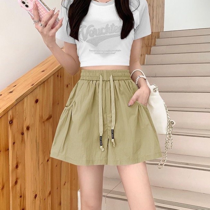 Quần short thể thao công sở khô nhanh, đồ ngủ rộng rãi mùa hè mới, chữ A rộng, lưng cao, chân