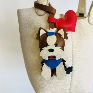 Handmade Da Cừu Ins Túi Mặt Dây Chuyền Chó Yorkshire Móc Khóa Xe Da Dễ Thương Mặt Dây Chuyền