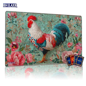 Thảm chơi TCG chống trượt BHJLAXR Tương thích cho các trò chơi thẻ giao dịch TCG / CCG, Bàn hoa và gà trống 14x24in Thích hợp cho các cuộc họp gia đình, dành cho những người đam mê TCG