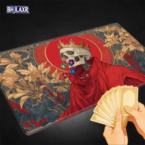 Playmat Size 24x14in Mặt sau chống trượt, Lý tưởng cho những người đam mê trò chơi bài TCG Playmat, Skeleton King in Red Cloak Trang trí công phu Macabre Art