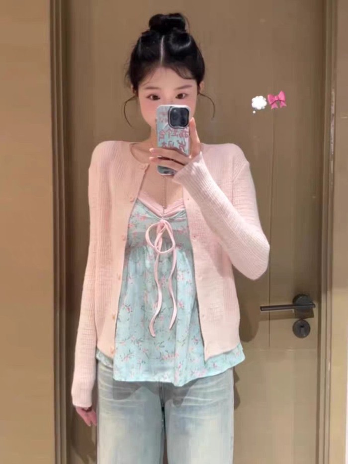 kỳ nghỉ xuân hè hai phong cách Pháp mới đơn giản hot girl áo yếm ren hoa giảm béo áo rộng ngọ