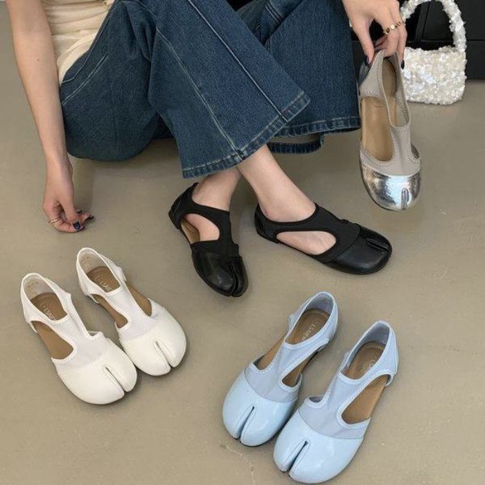 Giày múa ba lê xẻ mũi phong cách hàn quốc cho nữ, giày đơn miệng nông thoải mái cho nữ, giày xẻ mũi