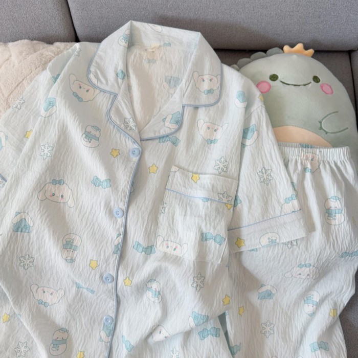 Bộ Đồ Ngủ Yugui Dog Cloud Cotton Bộ Đồ Ngủ Mùa Hè Nữ Mỏng Ngắn Tay Quần Short Ngọt Ngào Và Dễ Th