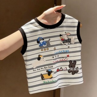 Áo vest cotton không tay sọc không tay dành cho bé trai phong cách Hàn Quốc hoạt hình mùa hè dành c