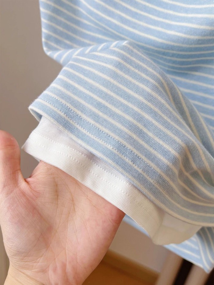 Lan ~ Áo Vest Sọc Nữ Mùa Hè Mặc Bên Ngoài Thiết Kế Mùa Hè Cảm Giác Xếp Ly Hẹp Cổ Dây Giả Hai Mảnh Áo Thun Không Tay Áo Thun