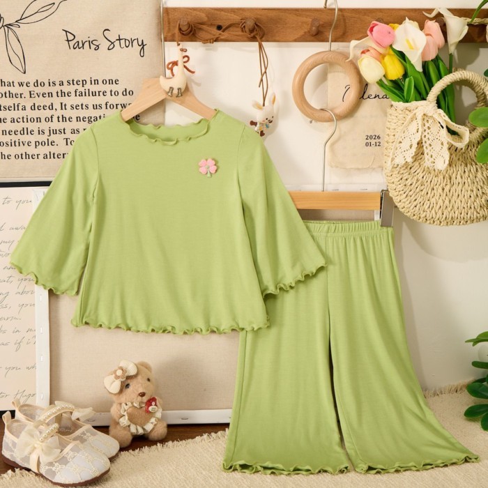 Modal phù hợp với quần áo mặc ở nhà trẻ em quần chín điểm Bộ hai mảnh mùa hè mỏng bé gái đồ n