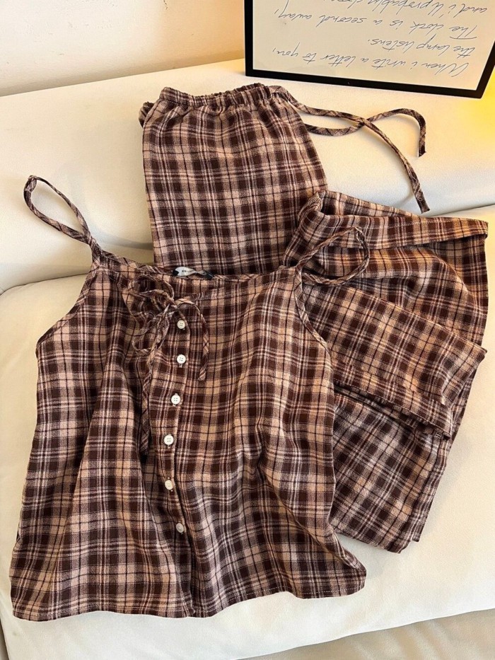 Retro Kẻ Sọc Suspender Bộ Đồ Ngủ Nữ Mùa Hè Phổ Biến Ánh Sáng Sang Trọng Và Cao Cấp Quần Áo Ở