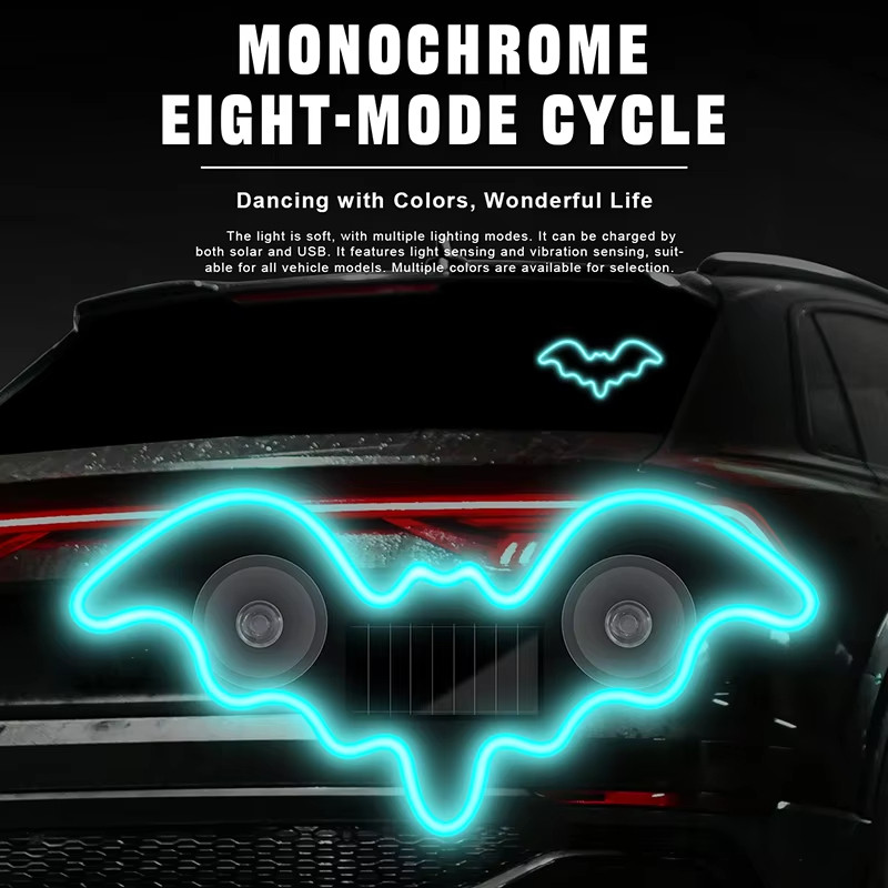 2 Chiếc Sáng Tạo Chạy Bằng Năng Lượng Mặt Trời Xe Neon Ánh Sáng Không Dây Thoáng Mát Demon Bat Led Ánh Sáng Xung Quanh Cốc Hút USB Sạc Khí Quyển Thở