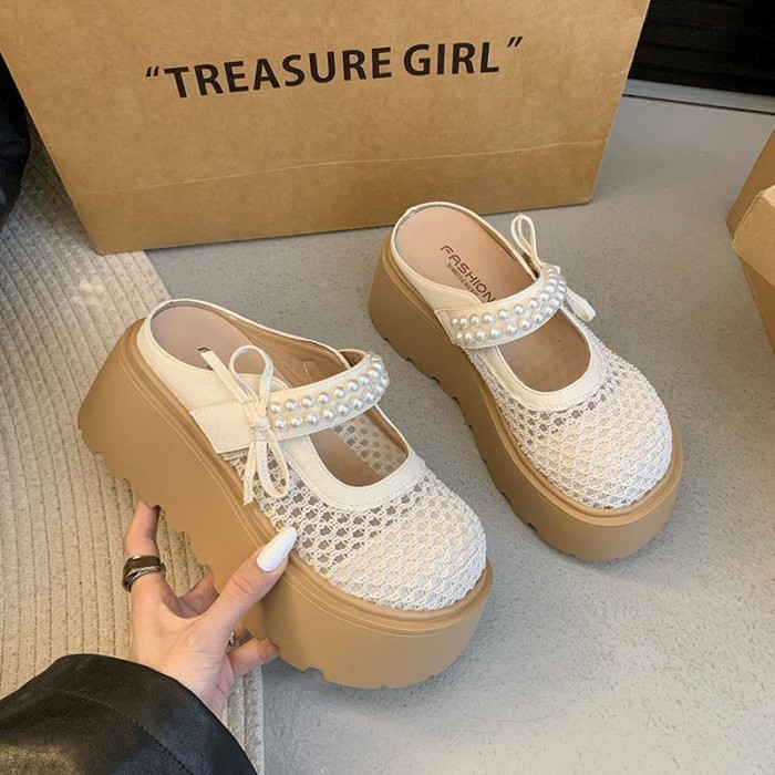 Giày Birkenstock đế dày dành cho người nhỏ nhắn, dép lê nửa trượt bằng lưới kiểu dáng bánh mì thông