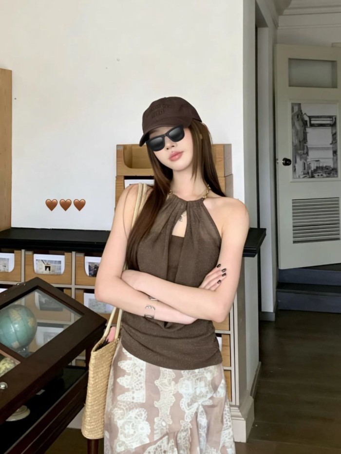 Dây chuyền cổ rỗng áo yếm nữ không tay dây cổ hở lưng áo khoác ngoài độc đáo