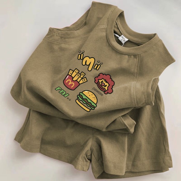 Bộ đồ thời trang bé trai và bé gái mùa hè mới cotton nguyên chất hoạt hình trẻ em áo vest Áo