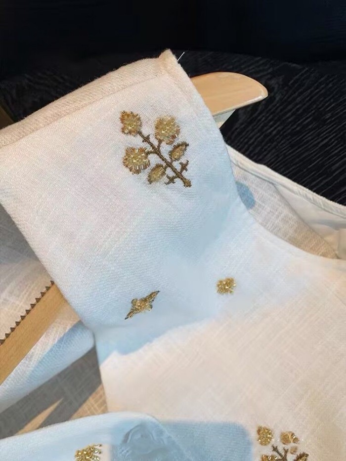 Lan ~ Pháp Vàng Ren Thêu Cổ Chữ v Cotton Áo Vest Nữ Mùa Hè Phong Cách Mới Tiền Cũ Phong Cách Thời Trang Sang Trọng Áo Vest Không Tay
