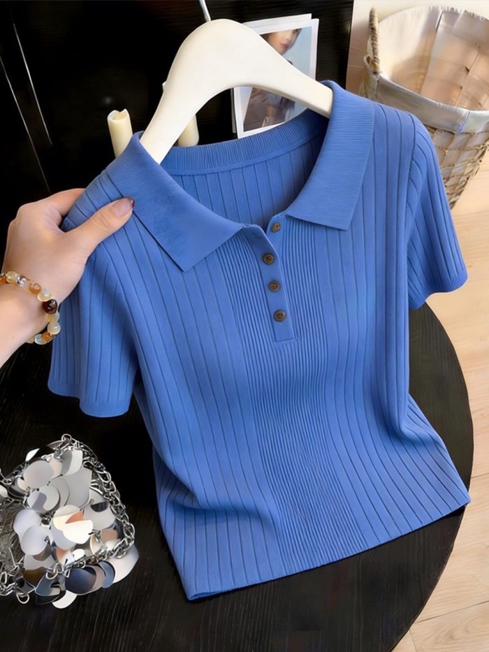 Polo đơn giản sọc pit slim fit áo len ngắn tay lụa băng hàng nút đẹp và tinh tế