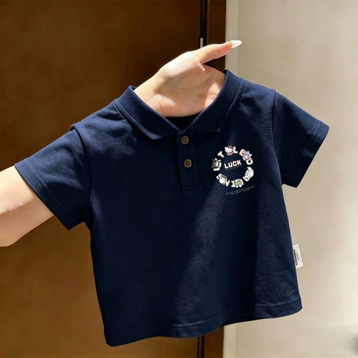 Áo thun polo ngắn tay mùa hè mới phong cách phương Tây dành cho trẻ em, áo thun ngắn tay in h