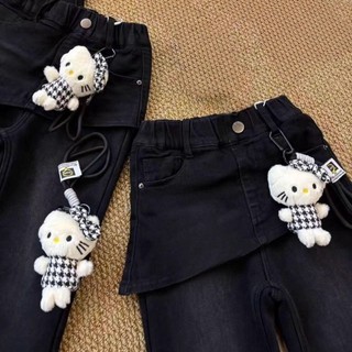 Quần jean có rèm che mông cho bé gái quần xuân thu bé gái quần bootcut bé gái quần ôm mùa xuân thu