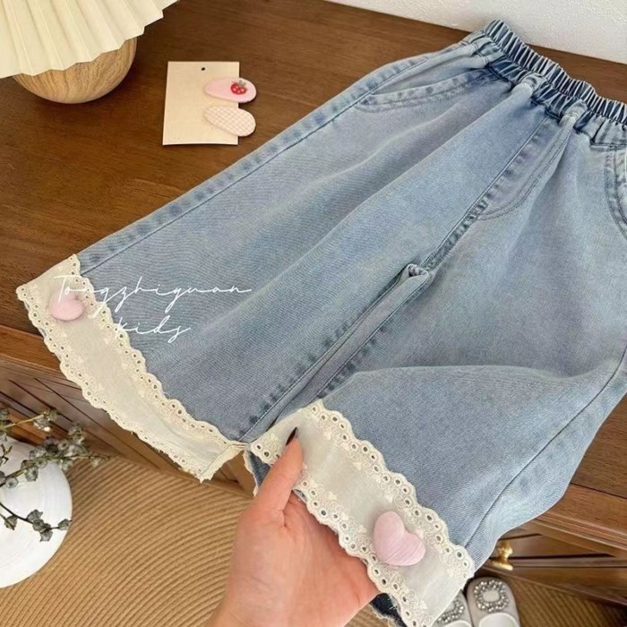 Quần Bé Gái Mùa Hè Thời Trang Mới Cho Bé Quần Ống Suông Mùa Hè Mỏng Denim Trẻ Em Quần Cắt