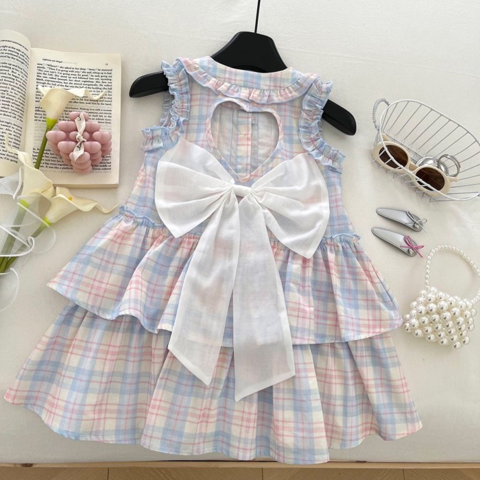 Váy không tay kẻ sọc ngọt ngào cho bé gái Công chúa Tank Top Baby Girl Bow Backless Cake Dres