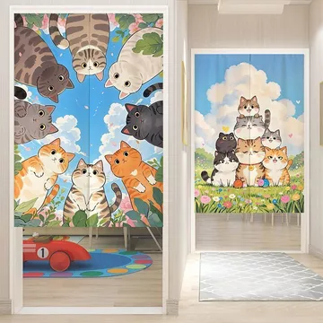 Phim Hoạt Hình Mèo Con Cửa Rèm Phân Vùng Rèm Phòng Ngủ Không Đục Lỗ Vải Rèm Phòng Tắm Chặn Rèm Phòng Trẻ Em Nửa Rèm Ngắn