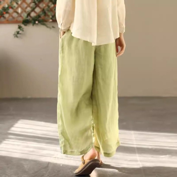 Mùa Xuân Và Mùa Hè Mới Retro Phong Cách Trung Hoa Co Giãn Rộng Cotton Và Vải Lanh Quần Âu Thêu Q