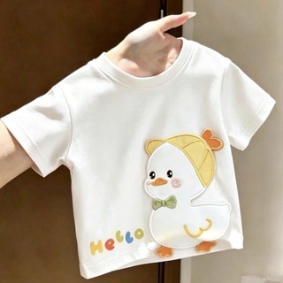 áo thun ngắn tay in hình con vịt màu vàng nguyên chất mùa hè dễ thương cho bé trai và bé gái, áo