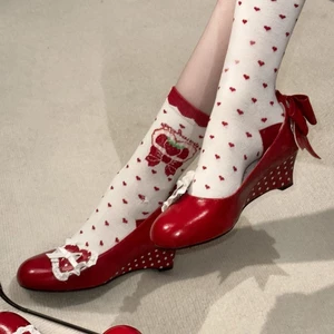 Giày cao gót đế xuồng ren chấm bi tình yêu có thể tháo rời cho nữ mùa xuân mới giày lolita nơ