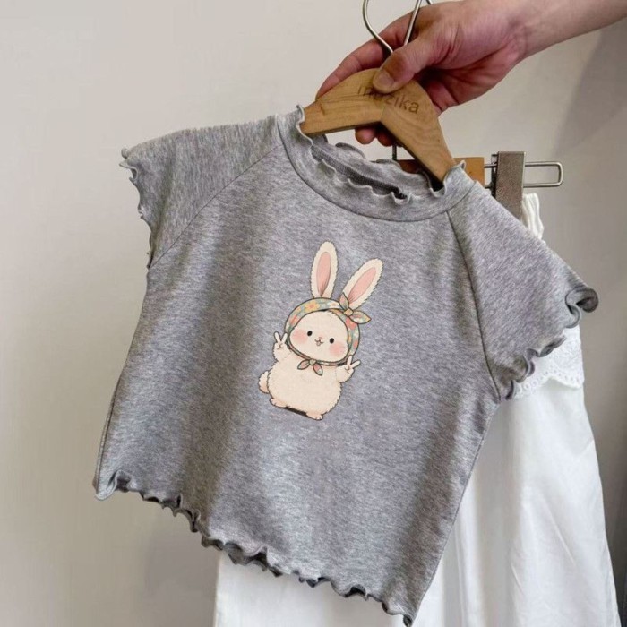 Áo thun cotton ngắn tay bé gái mùa hè hoạt hình phong cách mới phong cách nước ngoài nấm áo đ