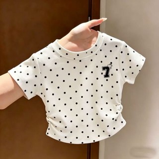 Áo thun ngắn tay chấm bi mùa hè cho bé gái phong cách Hàn Quốc Áo thun cotton co giãn kiểu dáng trẻ