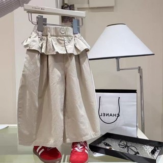 Quần bé gái cotton, thiết kế nhún bèo mùa xuân, quần ống rộng rộng, quần âu có rèm che mông cho trẻ