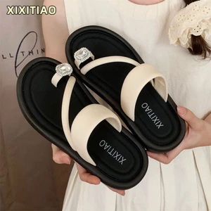 Dép xỏ ngón phong cách Pháp dành cho nữ, dép xỏ ngón đế vuông vuông cao cấp phối màu thời trang mùa