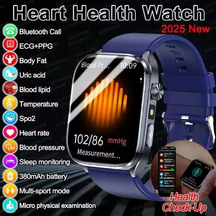 Đồng huyết áp chính xác mới, đo axit uric, ECG+PPG, oxy trong máu, phân tích chất béo cơ thể, đèn pin LED, đồng hồ thôn