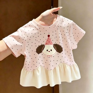 Áo thun ngắn tay thời trang mùa hè dành cho bé gái và em bé in hình chú chó con dễ thương Áo nửa ta