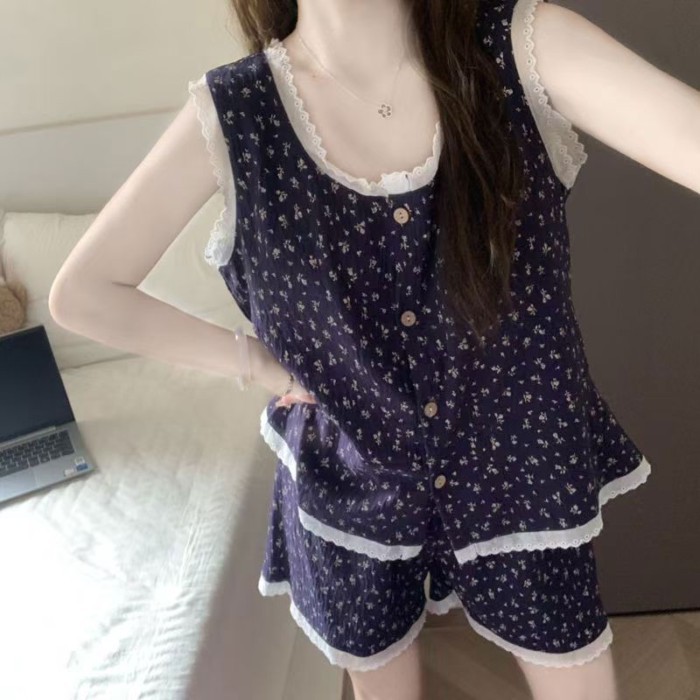 Yunduo Đai Cotton Miếng Lót Ngực Mùa Hè Suspender Hoạt Hình Dễ Thương Ngọt Ngào Nữ Bộ Đồ Ngủ Mặc Nh