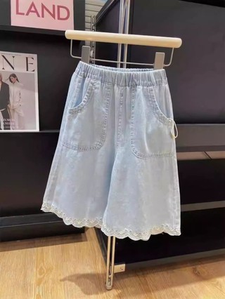 Bé Gái Thời Trang Đa Năng Denim Quần Chín Điểm Mùa Hè Mới Phong Cách Hàn Quốc Bé Viền Ren Mỏn