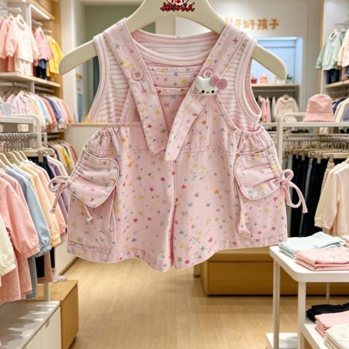 Bé gái Bộ áo liền quần ngôi sao hồng phong cách Hàn Quốc mới Áo vest hồng hình trái tim Áo ve