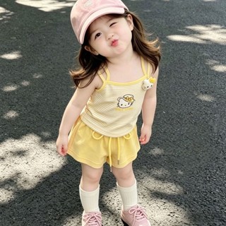 Cotton nguyên chất phong cách Hàn Quốc bé gái mùa hè thường ngày phù hợp với giả hai dây yếm quần s