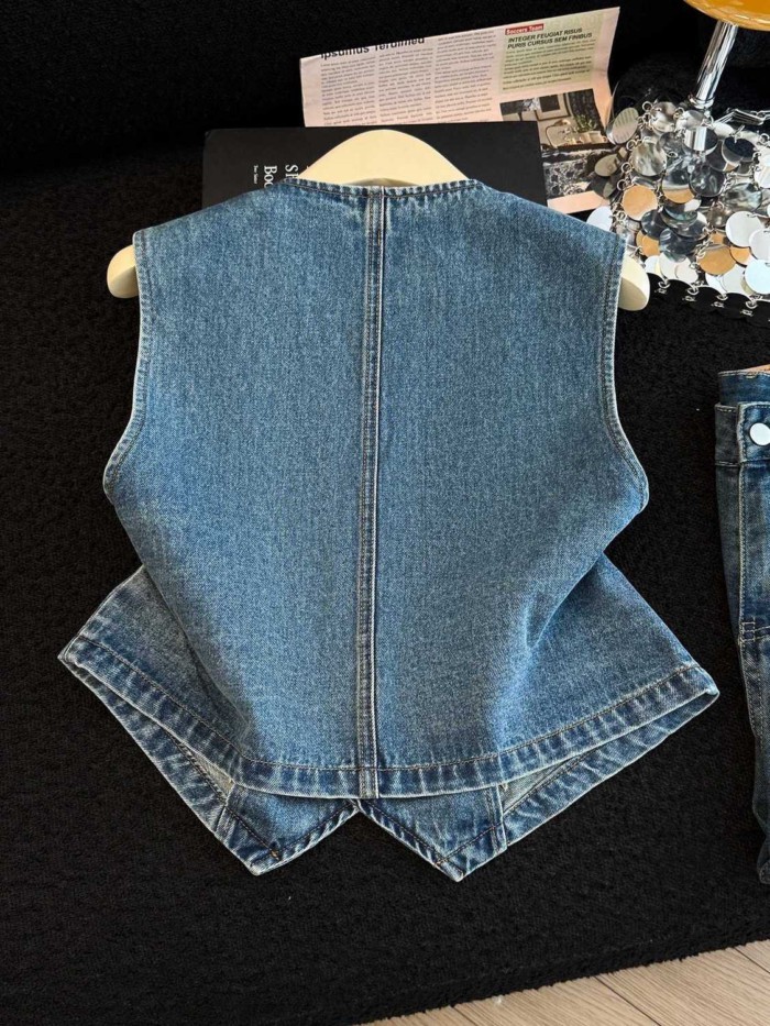 Lan - Áo Khoác Denim Thêu Cho Nữ, Phong Cách Châu Âu Retro Công Nghiệp